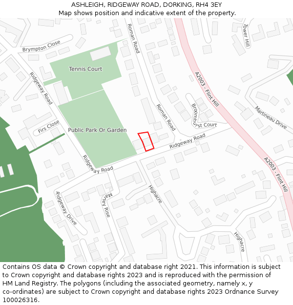 ASHLEIGH, RIDGEWAY ROAD, DORKING, RH4 3EY: Location map and indicative extent of plot