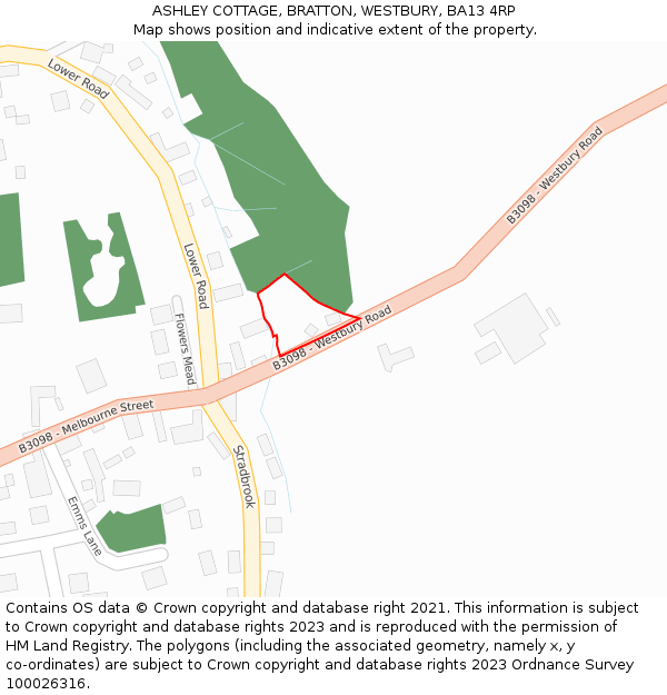 ASHLEY COTTAGE, BRATTON, WESTBURY, BA13 4RP: Location map and indicative extent of plot