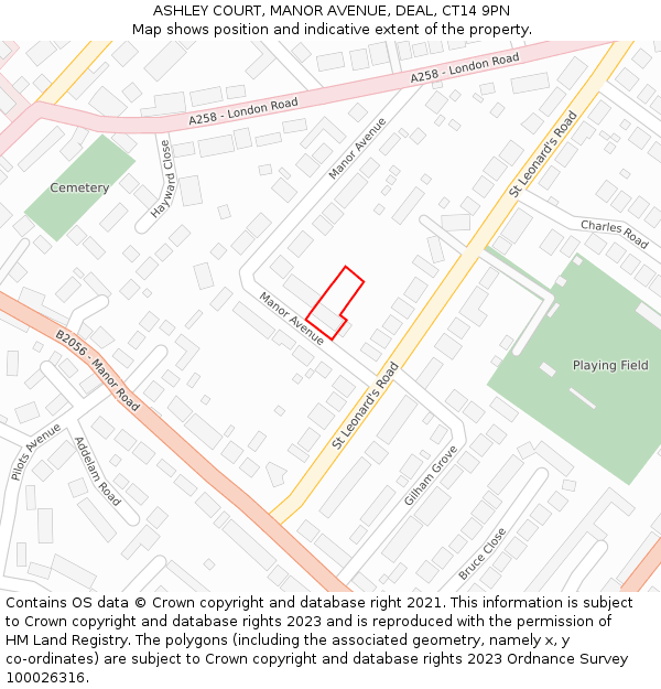 ASHLEY COURT, MANOR AVENUE, DEAL, CT14 9PN: Location map and indicative extent of plot