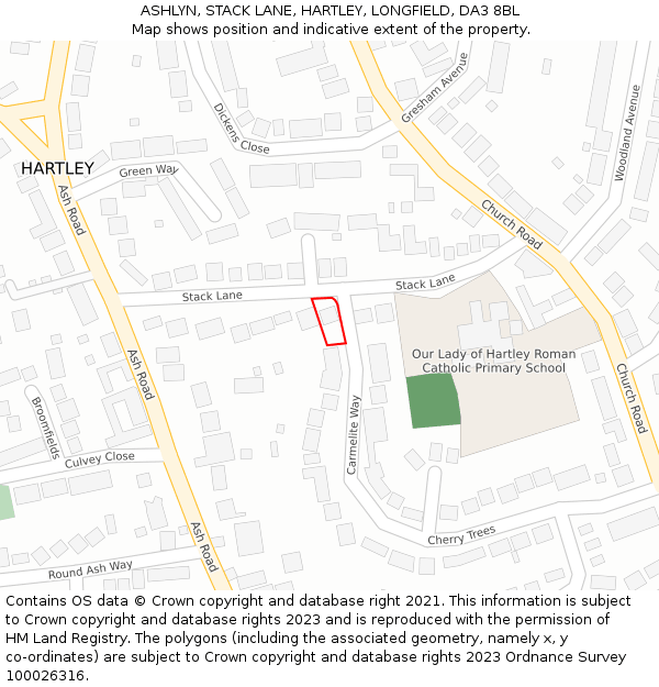 ASHLYN, STACK LANE, HARTLEY, LONGFIELD, DA3 8BL: Location map and indicative extent of plot