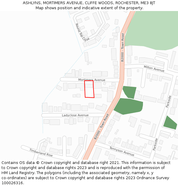 ASHLYNS, MORTIMERS AVENUE, CLIFFE WOODS, ROCHESTER, ME3 8JT: Location map and indicative extent of plot