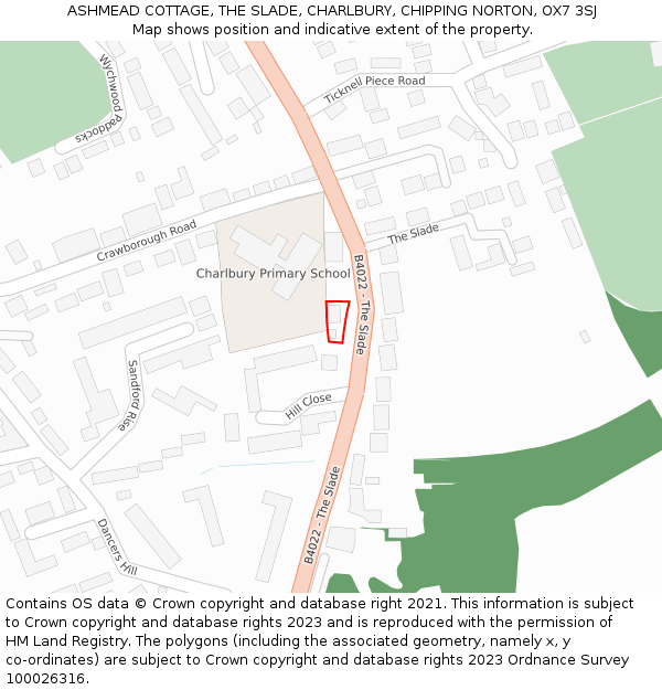 ASHMEAD COTTAGE, THE SLADE, CHARLBURY, CHIPPING NORTON, OX7 3SJ: Location map and indicative extent of plot