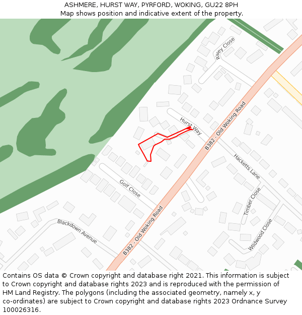 ASHMERE, HURST WAY, PYRFORD, WOKING, GU22 8PH: Location map and indicative extent of plot