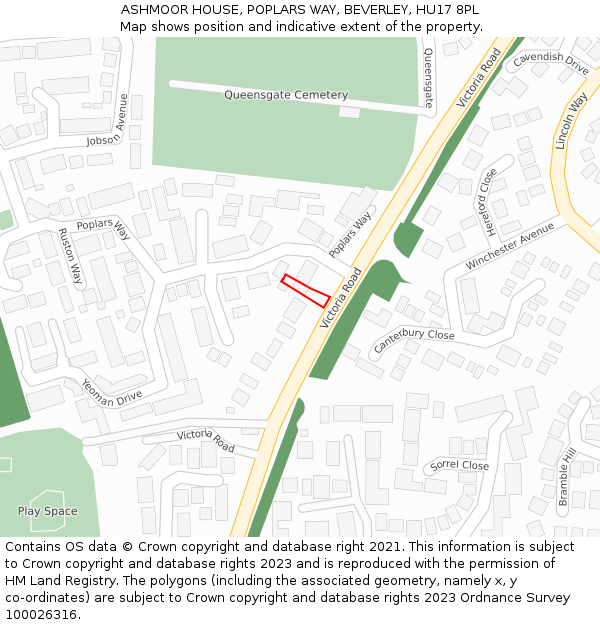 ASHMOOR HOUSE, POPLARS WAY, BEVERLEY, HU17 8PL: Location map and indicative extent of plot