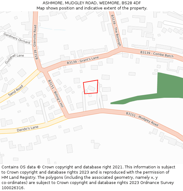 ASHMORE, MUDGLEY ROAD, WEDMORE, BS28 4DF: Location map and indicative extent of plot