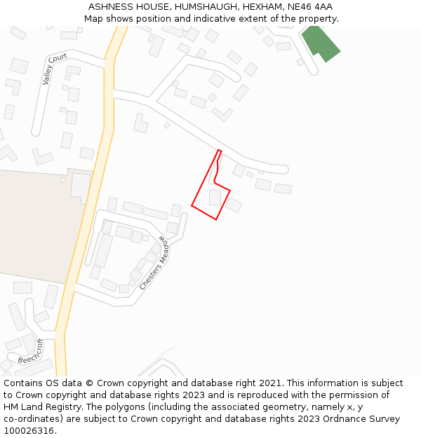 ASHNESS HOUSE, HUMSHAUGH, HEXHAM, NE46 4AA: Location map and indicative extent of plot