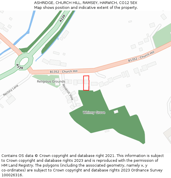 ASHRIDGE, CHURCH HILL, RAMSEY, HARWICH, CO12 5EX: Location map and indicative extent of plot