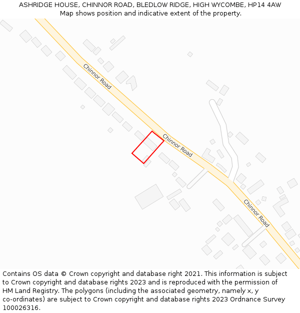 ASHRIDGE HOUSE, CHINNOR ROAD, BLEDLOW RIDGE, HIGH WYCOMBE, HP14 4AW: Location map and indicative extent of plot