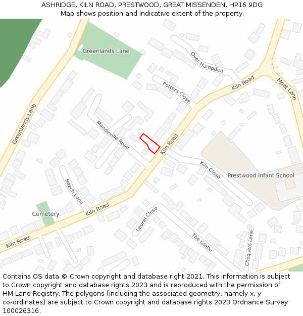 ASHRIDGE, KILN ROAD, PRESTWOOD, GREAT MISSENDEN, HP16 9DG: Location map and indicative extent of plot