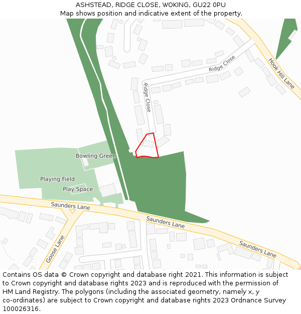 ASHSTEAD, RIDGE CLOSE, WOKING, GU22 0PU: Location map and indicative extent of plot