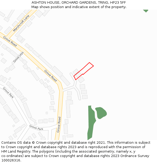 ASHTON HOUSE, ORCHARD GARDENS, TRING, HP23 5FF: Location map and indicative extent of plot