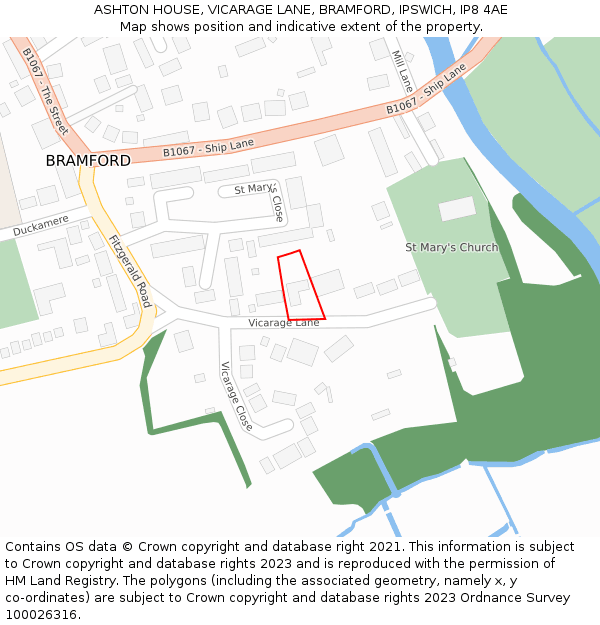 ASHTON HOUSE, VICARAGE LANE, BRAMFORD, IPSWICH, IP8 4AE: Location map and indicative extent of plot