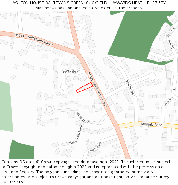 ASHTON HOUSE, WHITEMANS GREEN, CUCKFIELD, HAYWARDS HEATH, RH17 5BY: Location map and indicative extent of plot