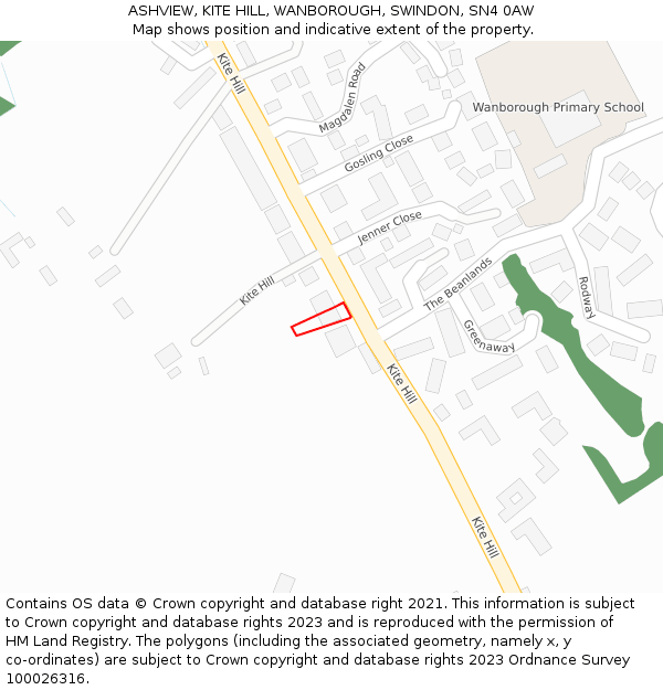 ASHVIEW, KITE HILL, WANBOROUGH, SWINDON, SN4 0AW: Location map and indicative extent of plot