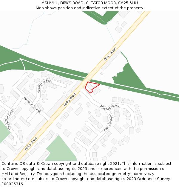 ASHVILL, BIRKS ROAD, CLEATOR MOOR, CA25 5HU: Location map and indicative extent of plot