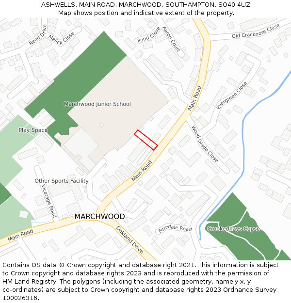 ASHWELLS, MAIN ROAD, MARCHWOOD, SOUTHAMPTON, SO40 4UZ: Location map and indicative extent of plot