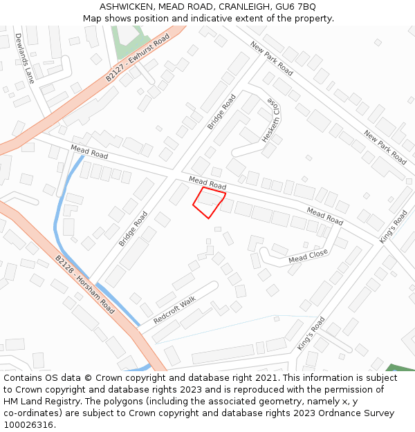 ASHWICKEN, MEAD ROAD, CRANLEIGH, GU6 7BQ: Location map and indicative extent of plot