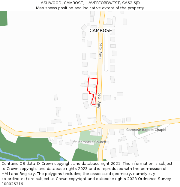 ASHWOOD, CAMROSE, HAVERFORDWEST, SA62 6JD: Location map and indicative extent of plot