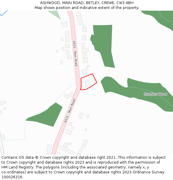 ASHWOOD, MAIN ROAD, BETLEY, CREWE, CW3 9BH: Location map and indicative extent of plot