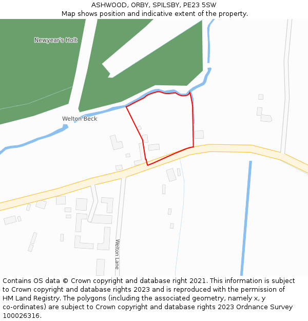 ASHWOOD, ORBY, SPILSBY, PE23 5SW: Location map and indicative extent of plot