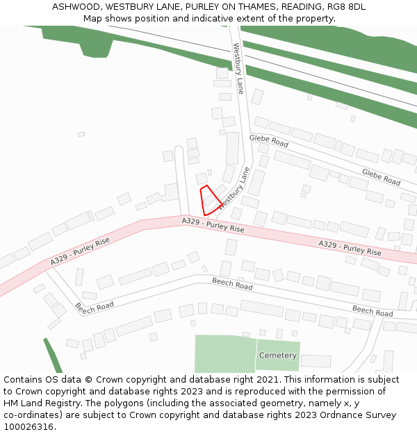 ASHWOOD, WESTBURY LANE, PURLEY ON THAMES, READING, RG8 8DL: Location map and indicative extent of plot