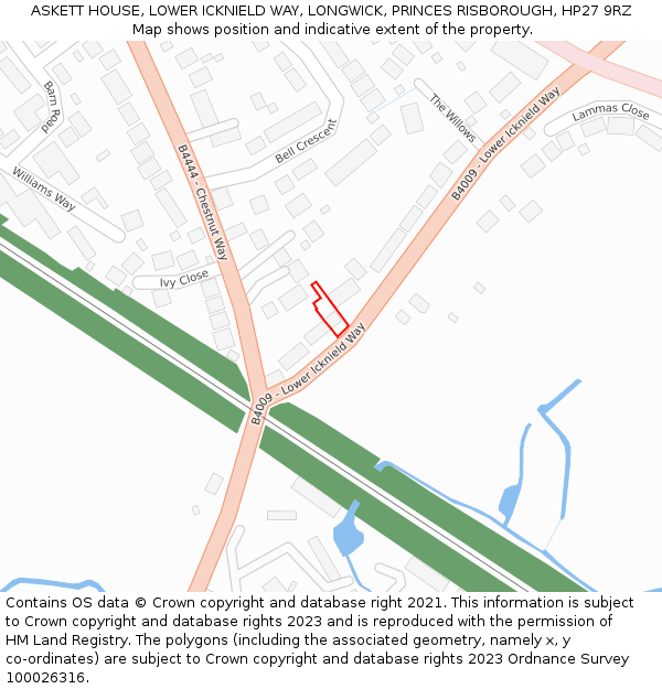 ASKETT HOUSE, LOWER ICKNIELD WAY, LONGWICK, PRINCES RISBOROUGH, HP27 9RZ: Location map and indicative extent of plot