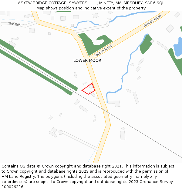 ASKEW BRIDGE COTTAGE, SAWYERS HILL, MINETY, MALMESBURY, SN16 9QL: Location map and indicative extent of plot