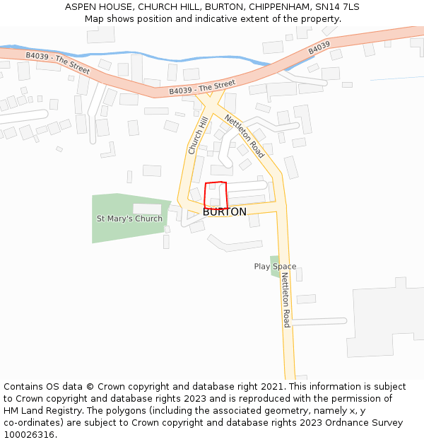 ASPEN HOUSE, CHURCH HILL, BURTON, CHIPPENHAM, SN14 7LS: Location map and indicative extent of plot