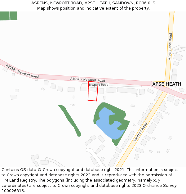 ASPENS, NEWPORT ROAD, APSE HEATH, SANDOWN, PO36 0LS: Location map and indicative extent of plot