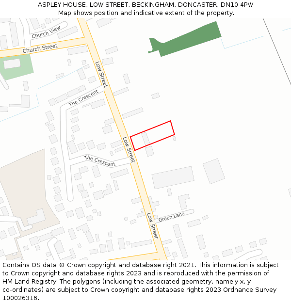 ASPLEY HOUSE, LOW STREET, BECKINGHAM, DONCASTER, DN10 4PW: Location map and indicative extent of plot