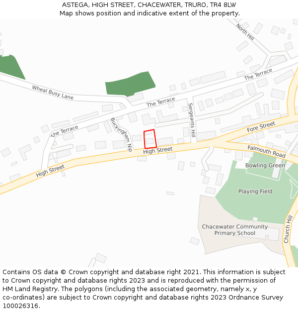 ASTEGA, HIGH STREET, CHACEWATER, TRURO, TR4 8LW: Location map and indicative extent of plot