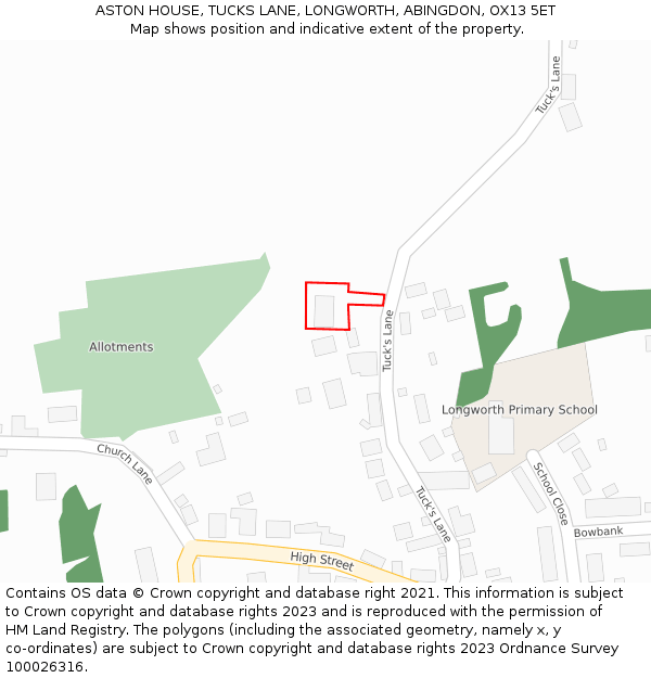 ASTON HOUSE, TUCKS LANE, LONGWORTH, ABINGDON, OX13 5ET: Location map and indicative extent of plot