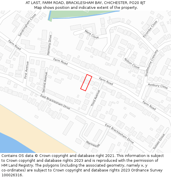 AT LAST, FARM ROAD, BRACKLESHAM BAY, CHICHESTER, PO20 8JT: Location map and indicative extent of plot