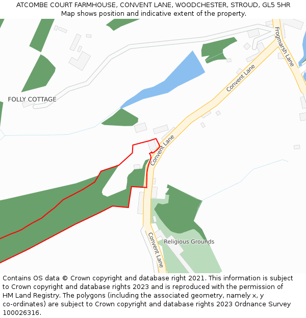 ATCOMBE COURT FARMHOUSE, CONVENT LANE, WOODCHESTER, STROUD, GL5 5HR: Location map and indicative extent of plot