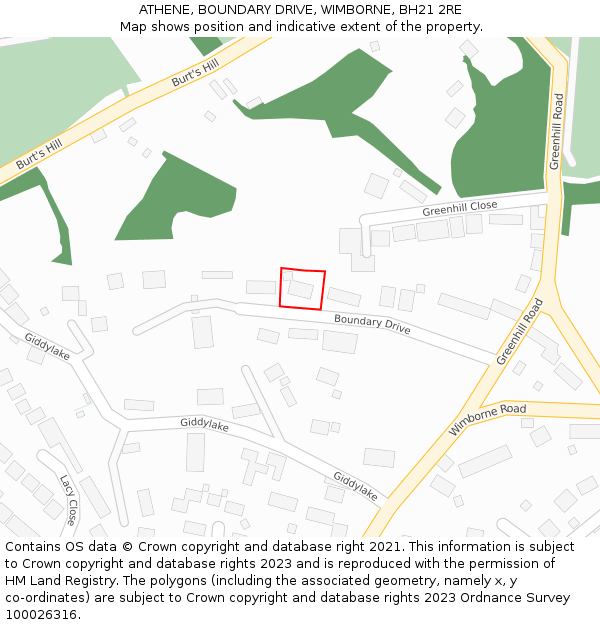 ATHENE, BOUNDARY DRIVE, WIMBORNE, BH21 2RE: Location map and indicative extent of plot