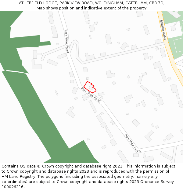 ATHERFIELD LODGE, PARK VIEW ROAD, WOLDINGHAM, CATERHAM, CR3 7DJ: Location map and indicative extent of plot