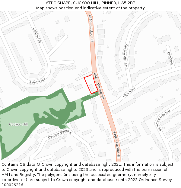 ATTIC SHAPE, CUCKOO HILL, PINNER, HA5 2BB: Location map and indicative extent of plot