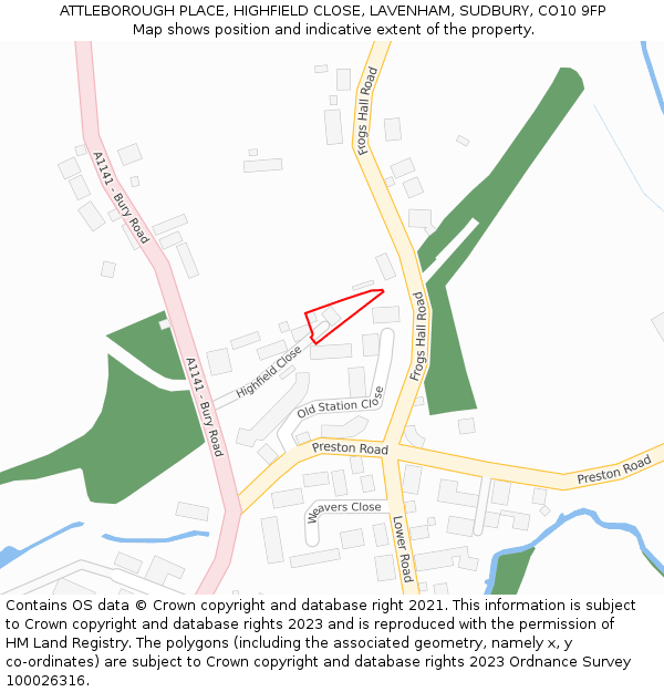 ATTLEBOROUGH PLACE, HIGHFIELD CLOSE, LAVENHAM, SUDBURY, CO10 9FP: Location map and indicative extent of plot