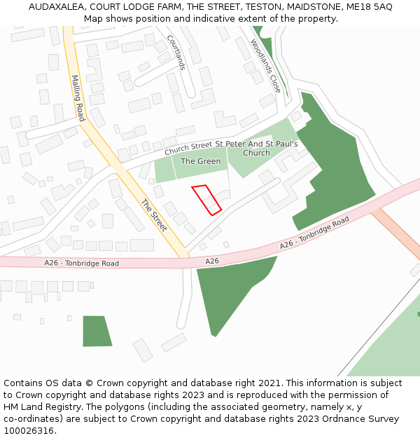AUDAXALEA, COURT LODGE FARM, THE STREET, TESTON, MAIDSTONE, ME18 5AQ: Location map and indicative extent of plot