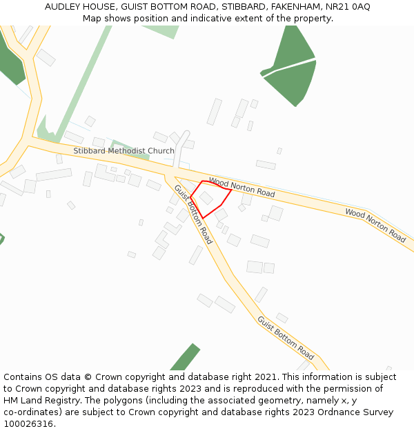 AUDLEY HOUSE, GUIST BOTTOM ROAD, STIBBARD, FAKENHAM, NR21 0AQ: Location map and indicative extent of plot