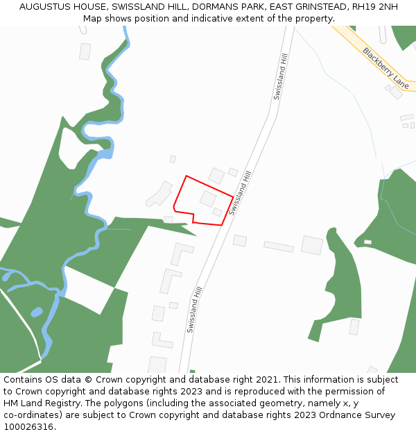 AUGUSTUS HOUSE, SWISSLAND HILL, DORMANS PARK, EAST GRINSTEAD, RH19 2NH: Location map and indicative extent of plot