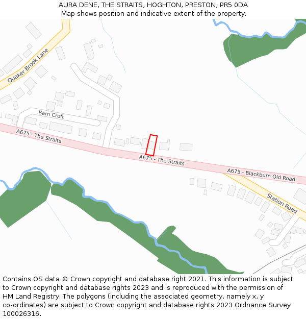 AURA DENE, THE STRAITS, HOGHTON, PRESTON, PR5 0DA: Location map and indicative extent of plot