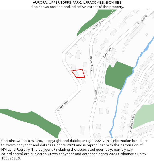 AURORA, UPPER TORRS PARK, ILFRACOMBE, EX34 8BB: Location map and indicative extent of plot