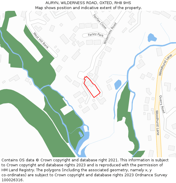 AURYN, WILDERNESS ROAD, OXTED, RH8 9HS: Location map and indicative extent of plot