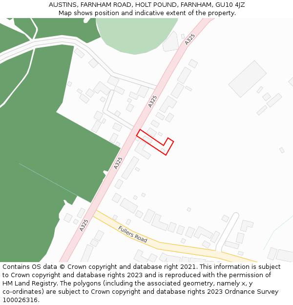 AUSTINS, FARNHAM ROAD, HOLT POUND, FARNHAM, GU10 4JZ: Location map and indicative extent of plot
