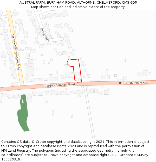 AUSTRAL FARM, BURNHAM ROAD, ALTHORNE, CHELMSFORD, CM3 6DP: Location map and indicative extent of plot