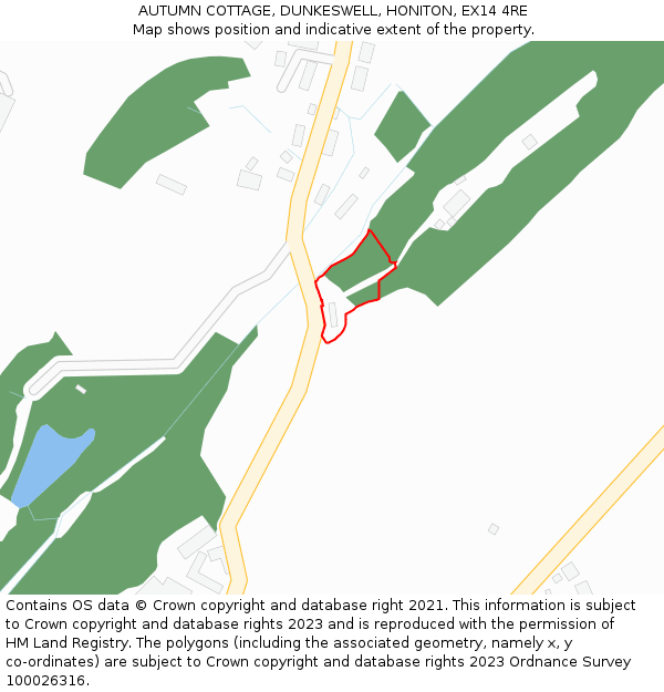 AUTUMN COTTAGE, DUNKESWELL, HONITON, EX14 4RE: Location map and indicative extent of plot