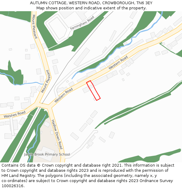 AUTUMN COTTAGE, WESTERN ROAD, CROWBOROUGH, TN6 3EY: Location map and indicative extent of plot