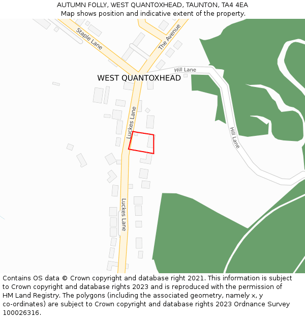 AUTUMN FOLLY, WEST QUANTOXHEAD, TAUNTON, TA4 4EA: Location map and indicative extent of plot