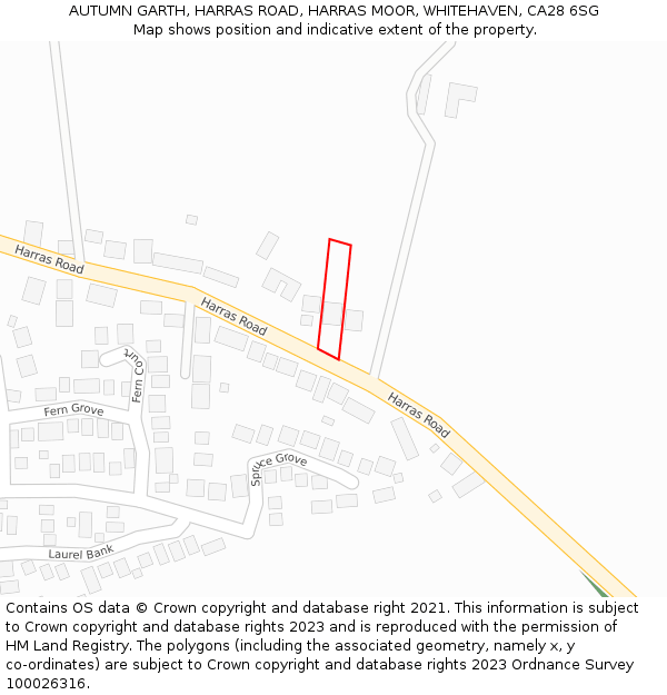 AUTUMN GARTH, HARRAS ROAD, HARRAS MOOR, WHITEHAVEN, CA28 6SG: Location map and indicative extent of plot